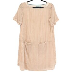 Floreat Anthropologie Womens Champagne Crinkle Velvet Shift Dress Size XS Pocket